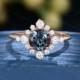 Cluster engagement ring rose gold Alexandrite engagement ring Vintage diamond halo bridal ring Anniversary gift for women