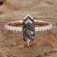Hexagon black quartz engagement ring for women Vintage Rose gold Engagement ring half eternity diamond ring bridal Anniversary Promise gift
