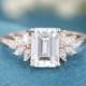 Unique Moissanite engagement ring women vintage rose gold Emerald cut cluster engagement ring marquise Diamond wedding Bridal gift for her