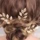 Minimalist and Delicate Gold Leaves Bridal Hair Pins 