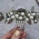 Bridal hair comb eucalyptus babys breath piece greenery