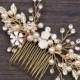 ANABEL Swarovski Crystal Hair Comb Gold Flower Pearls Bridal Haircomb Hair Comb, Vintage Veil Flower Bridal Haircomb, Flower 1920s Headpiece