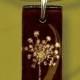 Dandelion Necklace -  Reversible Glass Art - Geoform  Brown/Sage Floral