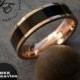 Men's Engraved Promise Ring With Black Ceramic Inlay and Rose Gold IP