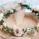 Whimsical Ivy Bridal Crown with Cream Peonies & Gypsohila (Baby's Breath) -Wedding Crown