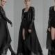 Black maxi dress, long sleeves linen & eco leather dress, wrap zip dress, gothic party dress, A0355