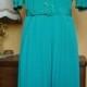 Turquoise, pleated, spring, women's dress, French Vintage 1980, Size 42/M, short sleeves, sun pleated skirt, light green