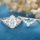 Pear shape Cluster Moissanite engagement ring set rose gold vintage engagement ring Diamond curve wedding Bridal Promise gift for women
