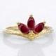 3 stone ruby ring 6x3 mm red ruby marquise with Twist Rope Ring 1.5mm band 14k yellow gold July Birthstone