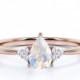 Natural 1.15 CT 7 Stone Rainbow Moonstone Diamond Ring, Boho Moonstone Ring 10k Rose Gold, Tapered Band Rings, Promise Ring, Gift for Her