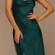 Emerald Green Silk Slip Dress with Slit, Bridesmaid Midi Silk Dress Cowl Neck