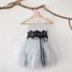 V Back Silver Grey Tulle Black Lace Wedding Flower Girl Dress M0079