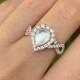 Teardrop Moonstone Infinity Engagement Ring- Genuine Rainbow Moonstone Promise Split Shank Ring- Moonstone Pear Halo Anniversary Ring