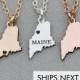 Maine State Necklace Maine Gift State Charm Maine • Jewelry Silver Maine Gold State Pendant • Engraved State Custom Moving Gift