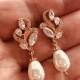 Swarovski pearl cubic zirconia wedding earrings rose gold pearl earrings bridal earrings pink gold wedding earrings bridesmaid bride jewelry