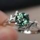 Green Sapphire Engagement Ring Round Cut solitaire branch ring sterling sliver