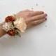 Terracotta flower corsage (per 1), floral wrist corsages, brown wrist corsages, Bridesmaids corsages,  Wedding bracelets,  Bridal bracelets