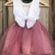 Dusty Rose Flower Girl Dress, Mauve Flower Girl Dress with big bow. Tulle Flower Girl Dresses, Party Girl Dress, Baptism Girl Dress