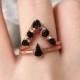 Boho Hippie Handmade Wedding Ring Set, Black Tourmaline Rings, Raw Stone Engagement Ring, Raw Gemstone Jewelry