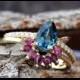 London blue topaz pear cut ring yellow gold-Bridal set rings yellow gold-Promised ring-Cluster wedding set-Ruby Ring