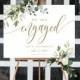 Greenery Gold Engagement Sign, Edit With Templett, Fully Editable Template, Welcome Printable, Party Poster, Instant Download, Boho DIY #c61