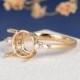 Custom Engagement Ring Setting Pear Cut Moissanite Setting Diamond Setting Semi Mount Personalize Yellow Gold Three Stone Ring Vintage Matte