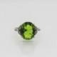 Vintage Sterling Silver Oval Peridot & White Topaz Ring Size 9