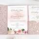 Beautiful Luxury Pink Blush Laser Cut Wedding Invitations Folder -Pocket -Heart We Do - Day Invite, Evening Invite, Guest Information, RSVP