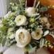 Wedding bouquet, ivory boho bridal bouquet, garden style off white wedding flowers, rustic peony sage green eucalyptus ranunculus bridesmaid