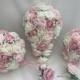 Artificial wedding bouquets flowers sets ivory mixed pinks