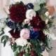 Cascade Wedding bouquet, Burgundy Bouquet, Cascading Bridal Bouquet, Navy Wedding Bouquet, Eucalyptus Bouquet