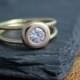 Diamond Pebble Ring, Split Shank Ring, 14k Yellow Gold Diamond Ring, Alternative Engagement Ring, Halo Ring, Made to order