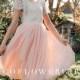 Pretty Lace Flutter Sleeve Tea/Knee Length Blush Pink Peach Tulle Bohemian Rustic Hippie Style Flower Girl Dress