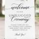 Unplugged ceremony sign, Wedding unplugged sign, Minimalist sign #SCR020LWT