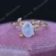 Rose Gold Plated Silver Floral Style Natural Moonstone Ring, 2ct Oval Cut Moonstone Ring, Rose Gold Twig Moonstone Ring
