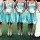 Аква Bridesmaids платья