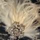 Vintage Feather and Rhinestone Wedding Bridal Hair Comb 