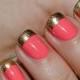 Coral & Gold Striping Tape French Manicure 