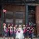 Bride and Bridesmaids Photography ♥ Gray Bridesmaids Dresses and Pop of Pink Wedding Flower Bouquets 