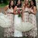 Schöne Braut und Brautjungfern Fotografie mit wunderschönen Blumen Brautkleider und Sonnenschirme