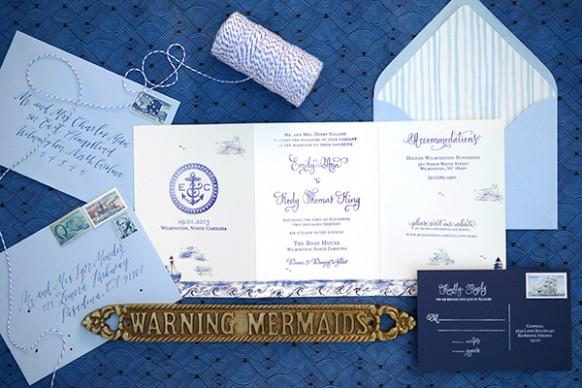 wedding photo - DIY Tutorial: Stamped Nautical Tri-Fold Wedding Invitation Suite