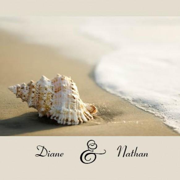 wedding photo - Framed Seashell Beach Square Invitation and Pocket in Taupe - DreamDay Invitations
