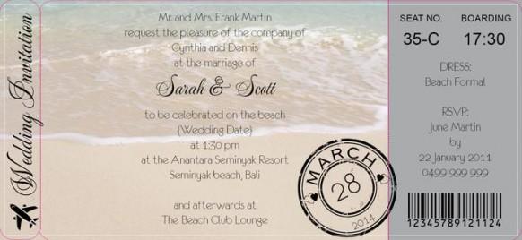 wedding photo - Framed Beachscape Boarding Pass Invite in Black - DreamDay Invitations