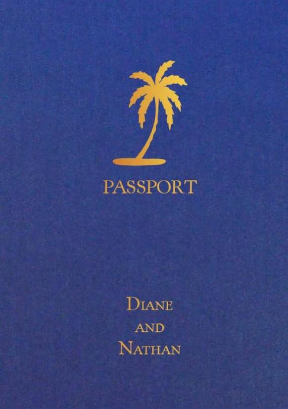 wedding photo - Metallic Palm Tree Passport Invitation - DreamDay Invitations