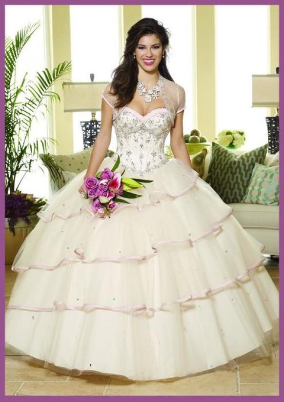 wedding photo - Champagne Beaded Satin and Tulle Quinceanera Dress