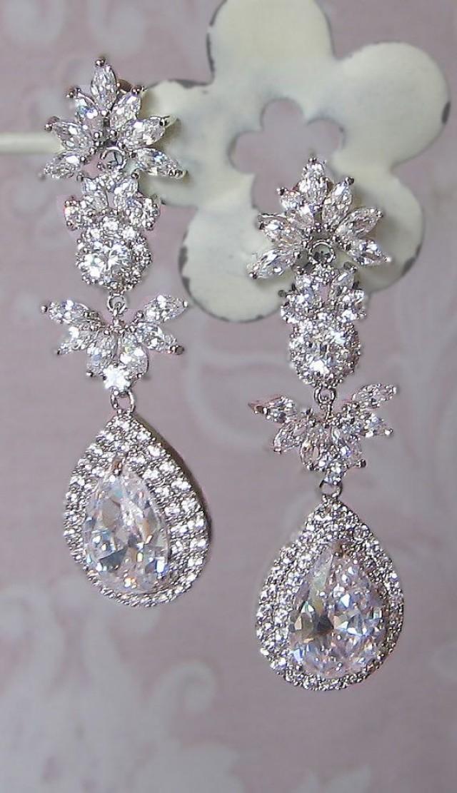 wedding photo - Stunning Crystal Chandelier Earrings, Swarovski Rhinestone Earrings, Bridal Earrings, Vintage Style - LEANDRA