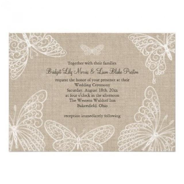 Lace Butterflies On Burlap Wedding Invitation