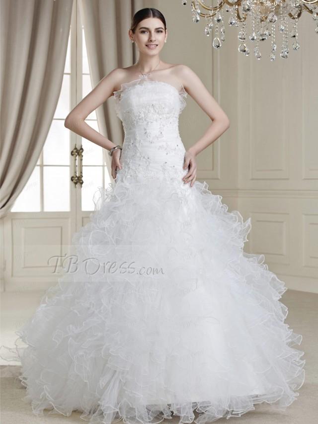 wedding photo - $ 168.29 Charming Ball Gown Floor-length Ruffles Strapless Drop Waist Line Appliques Wedding Dress