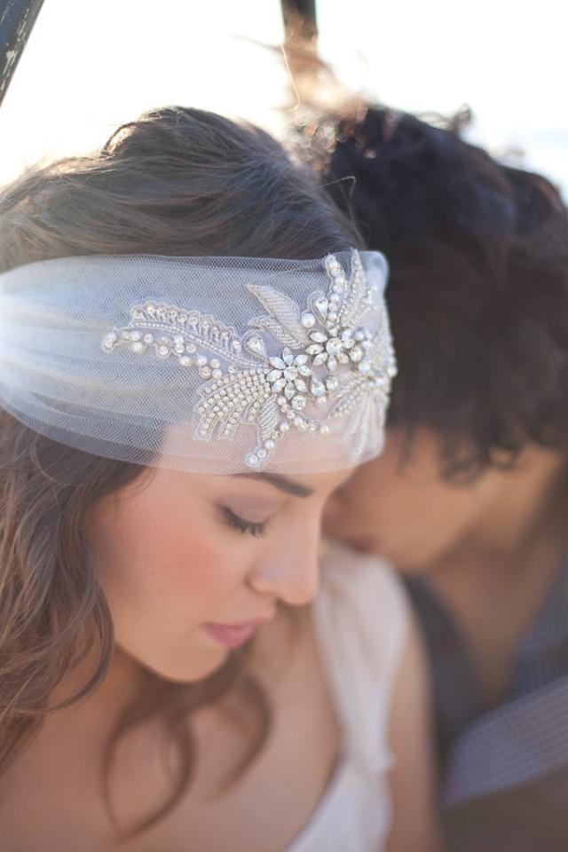 Bridal Headpiece - Crystal & Pearl Boho Veil - Made To Order