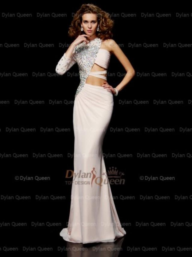 wedding photo - Sexy Sheath/Column One-Shoulder Long Sleeves Sweep/Brush Train Chiffon Dress - Special Occasion Dresses Dylan Queen
